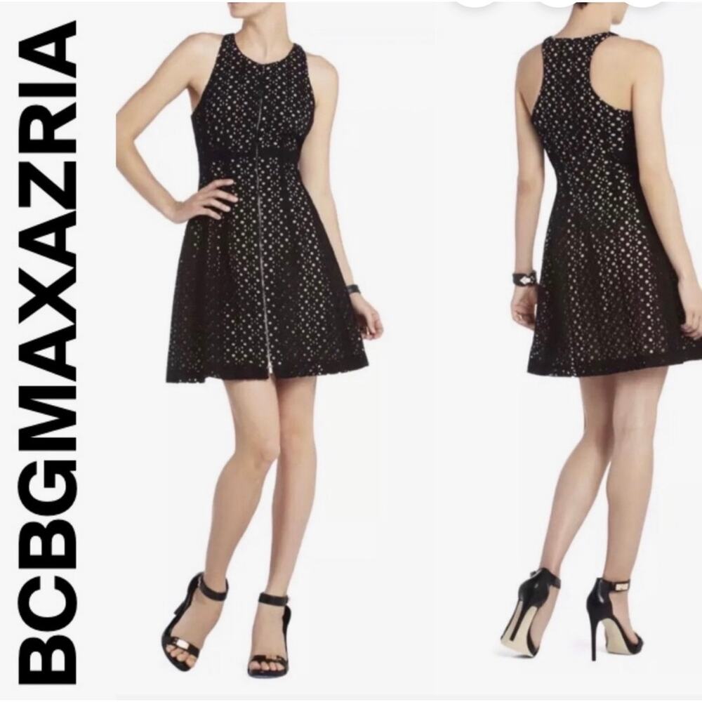 BCBGMaxazria‎ Black Guilianna Tulip Dress – Eyelet Lace A-Line Mini size 10